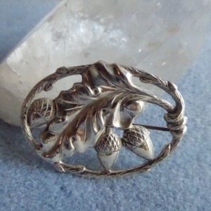 Vintage Acorn and Oakleaf Sterling Silver Brooch - Stamped Sterling